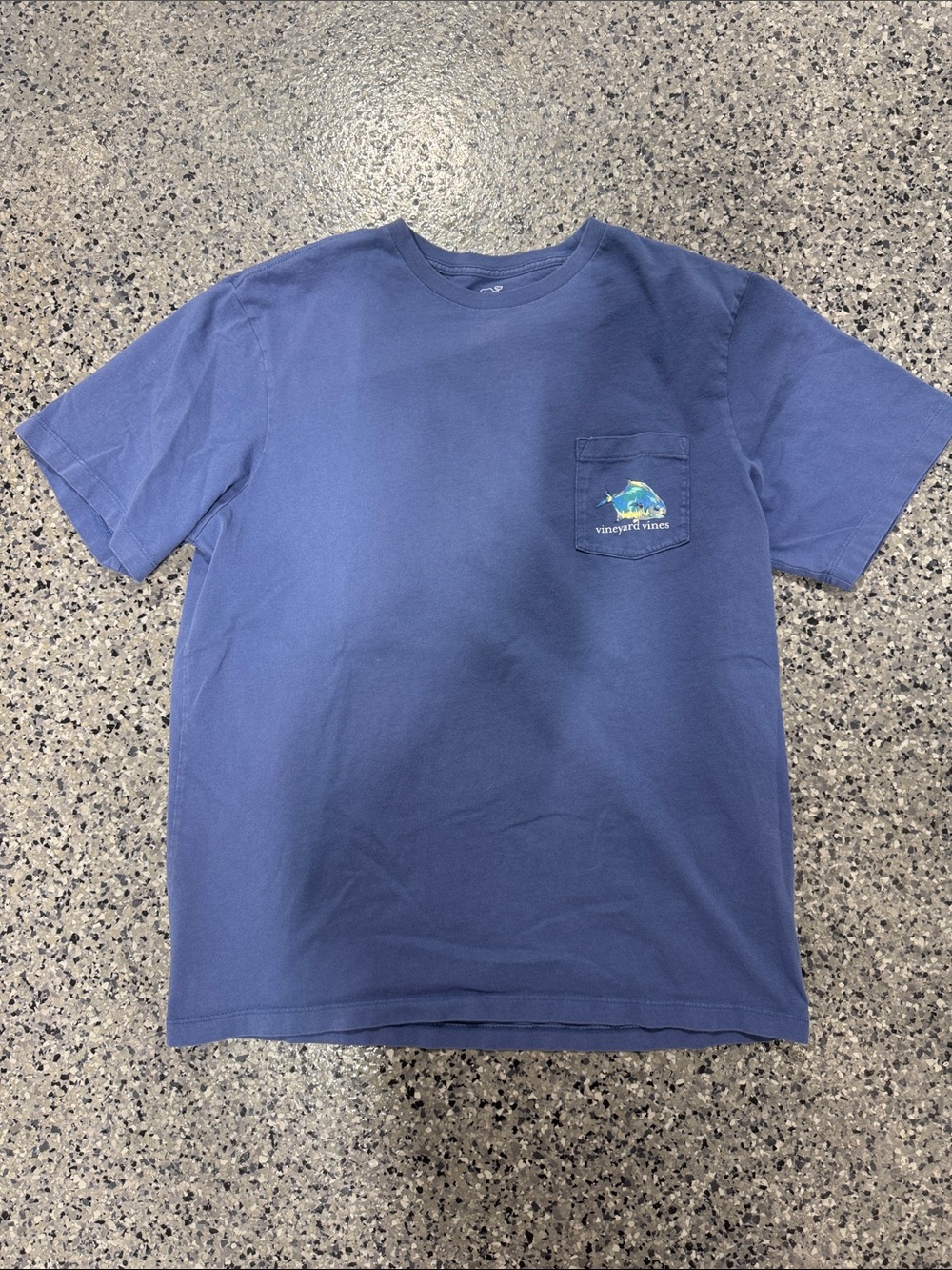 Vineyard Vines Navy Pocket Tee with Multicolor Fish